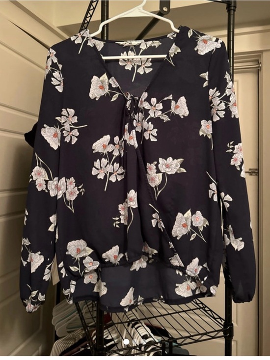 BB Dakota Tops - BB Dakota Navy Floral Tie-Front Blouse